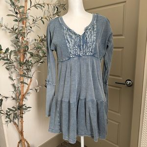 Free People FP One women Dress Jolene Thermal Mini Dress Waffle Blue extra small